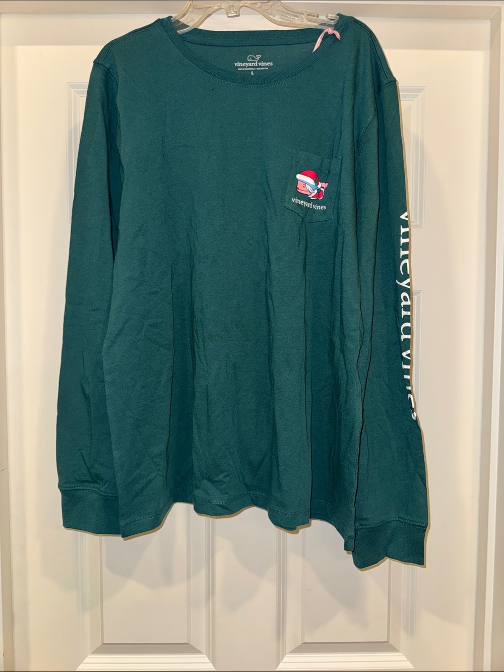 NWT Vineyard Vines Long Sleeve Forest Green Christmas  Pocket Tee - Large